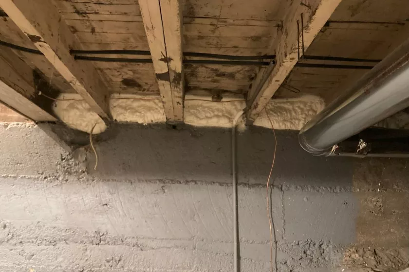 Rim joist spray foam in the basement