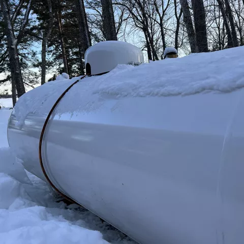 Propane tank in winter setting