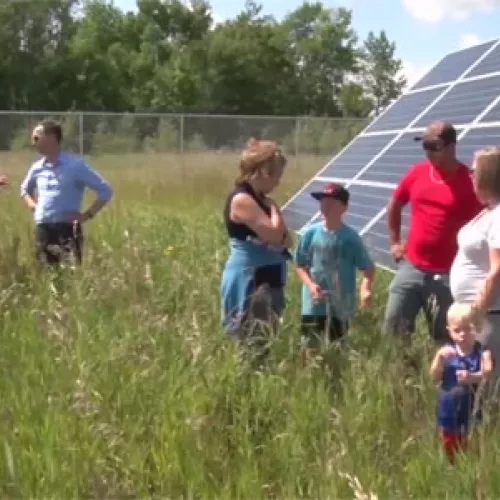 Screenshot from LPTV news segment on Leech Lake community solar gardens