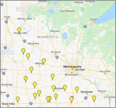 Map of Minnesota's ethanol production facilities